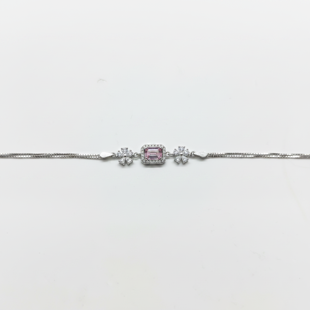 Pembe Taşlı Bileklik – Çiçek Detaylı