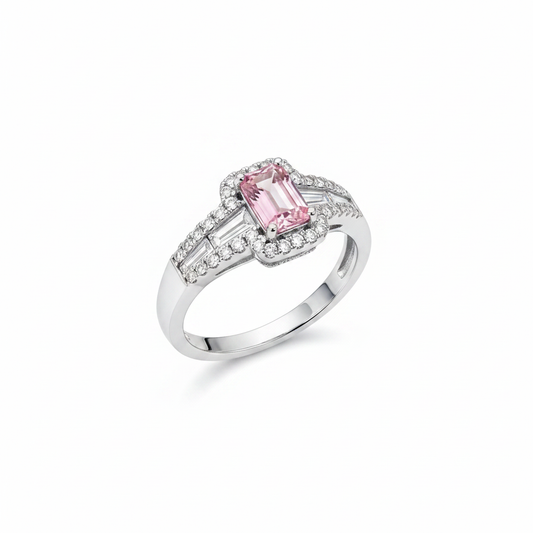 Pembe Taşlı Baget Halo Yüzük